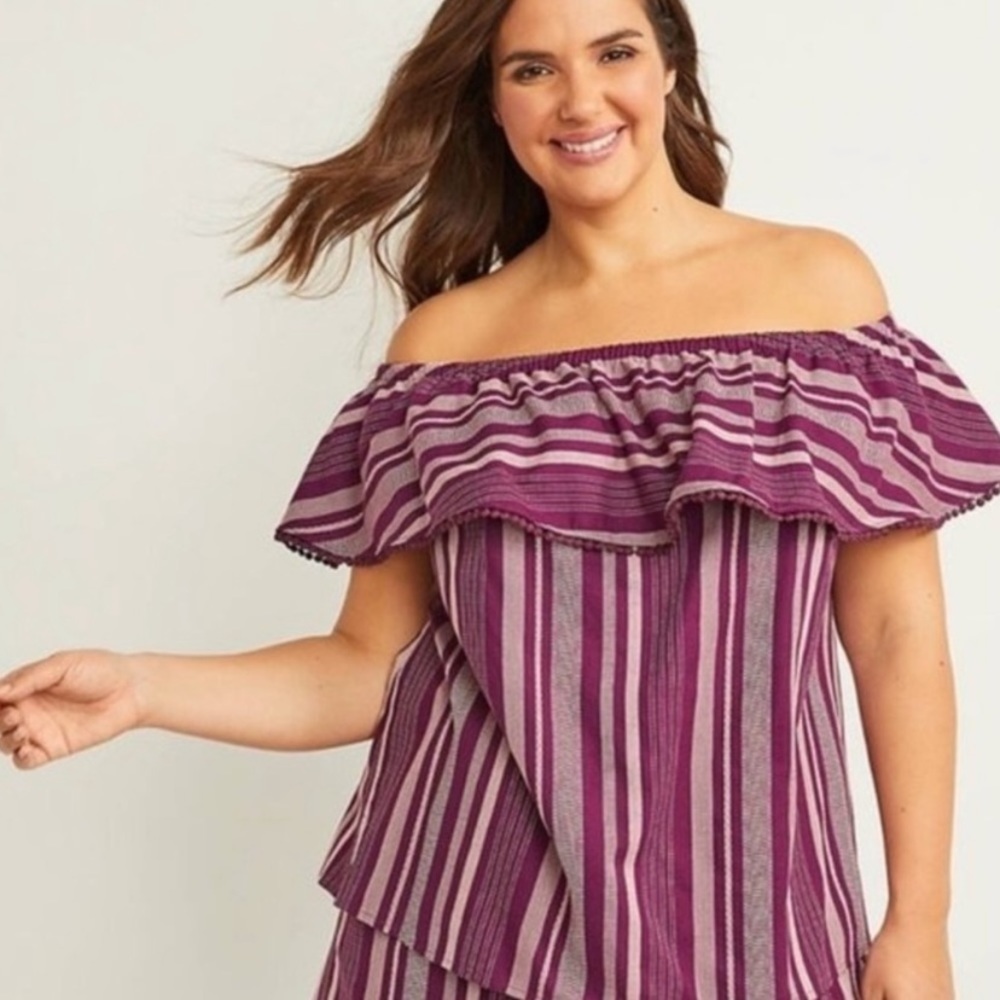 Lane Bryant Purple Woven Off the Shoulder Top